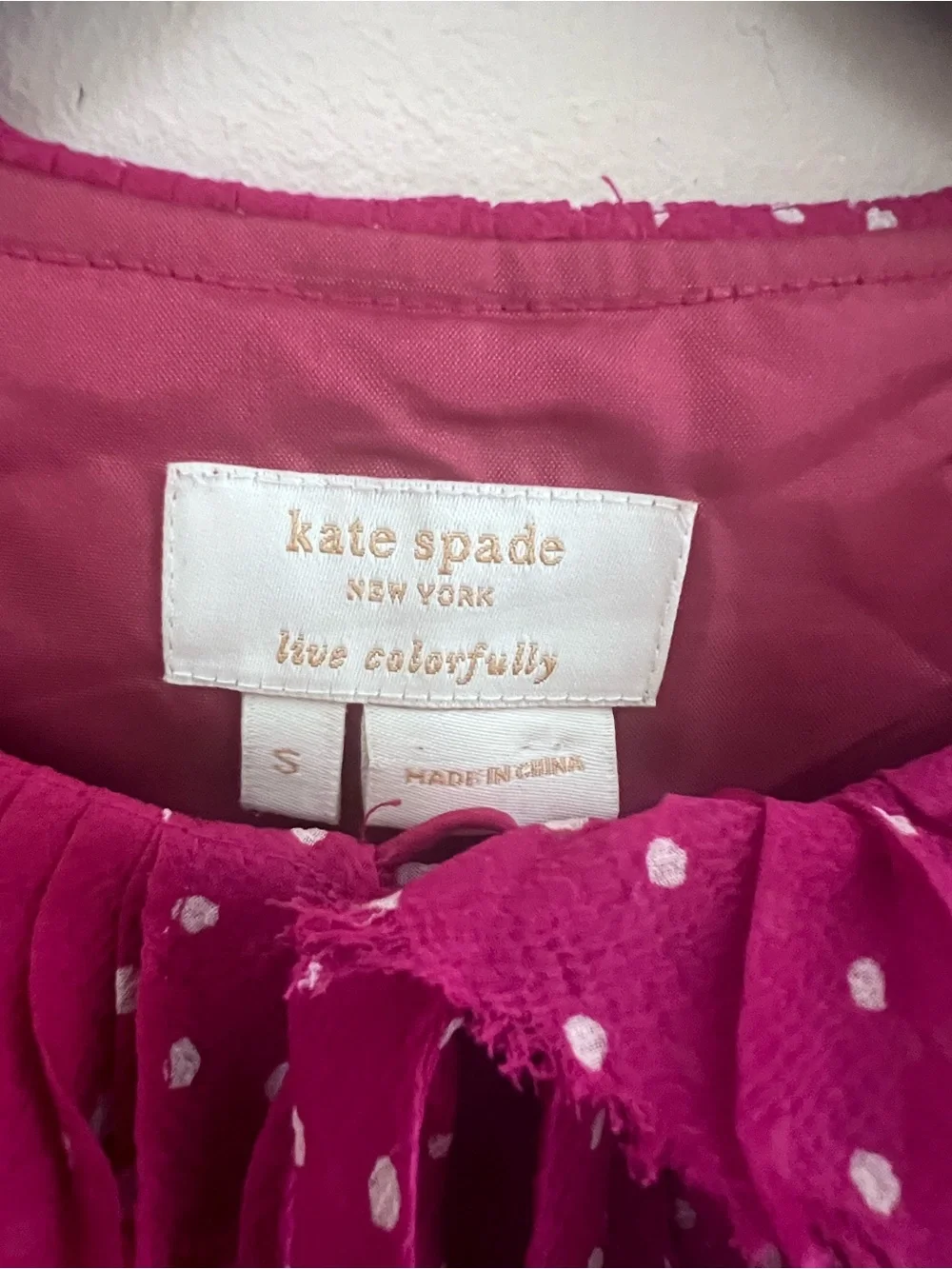Kate Spade Sleeveless Ruffle Tie-Neck Polka Dot Top - Magenta